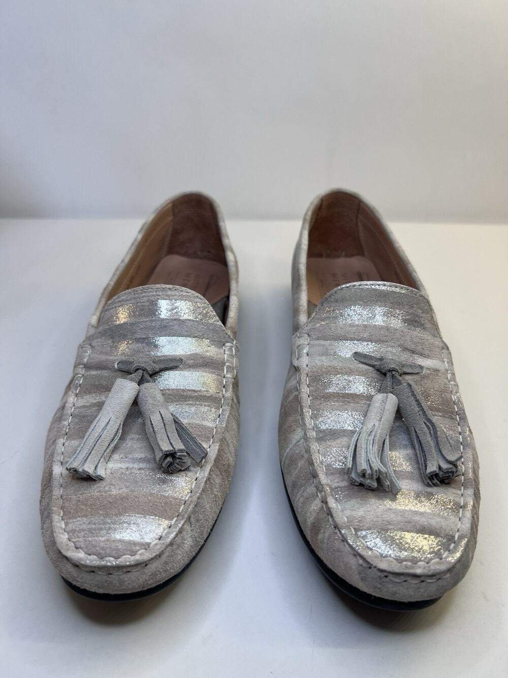 Vittoria Mengoni Venezia Metallic Silver Leather Tassel Loafers 41 Shoes